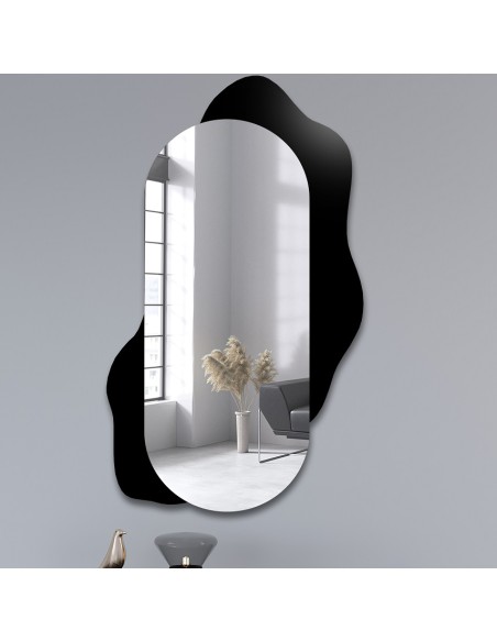 Dekoracyjne lustro owalne na czarnej plamie - KLEKS