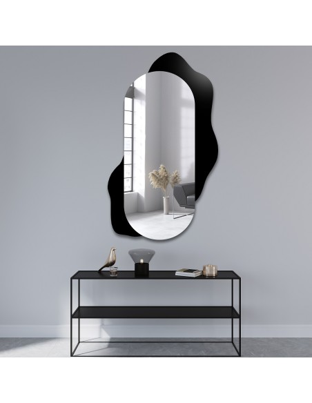 Dekoracyjne lustro owalne na czarnej plamie - KLEKS