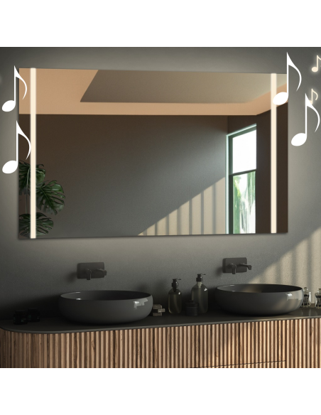 Łazienkowe lustro prostokątne z głośnikiem bluetooth - FLAWIA LED PREMIUM