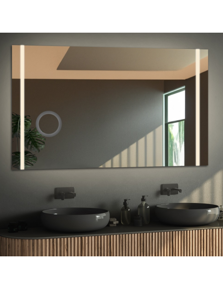 Łazienkowe lustro prostokątne z lusterkiem zoom - FLAWIA LED PREMIUM