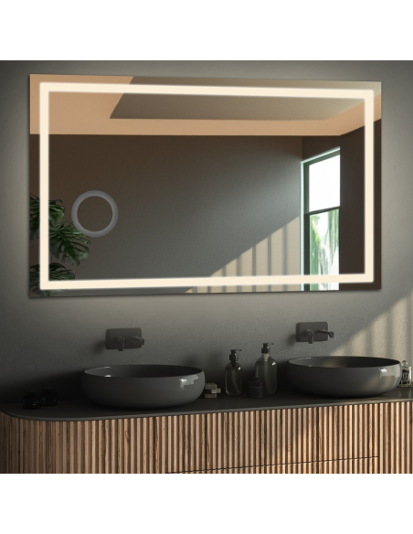 Łazienkowe lustro prostokątne z lusterkiem zoom - EMI LED PREMIUM