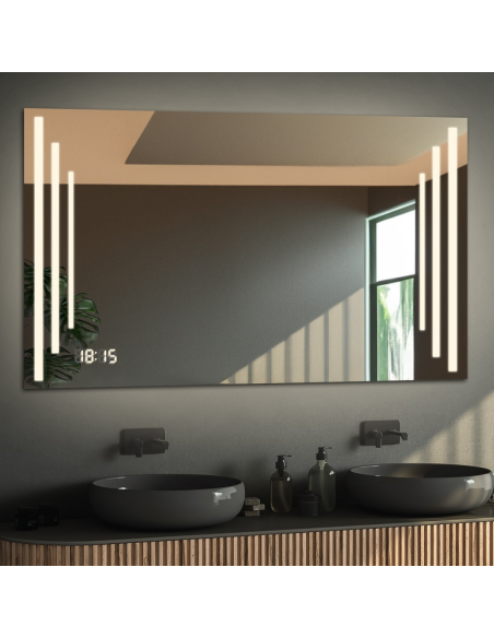 Łazienkowe lustro prostokątne z zegarem cyfrowym - ALIS LED PREMIUM