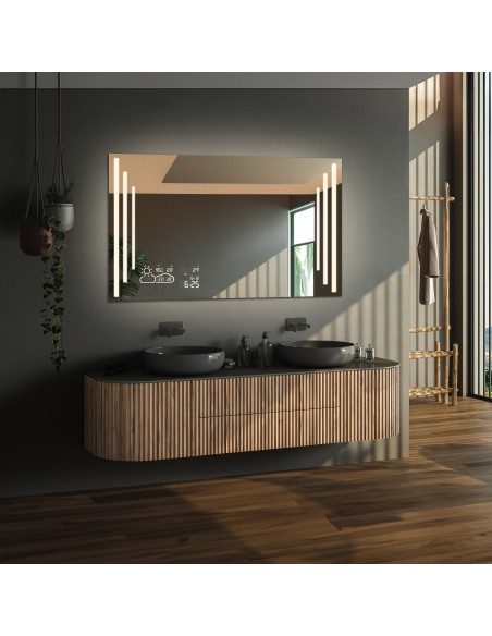 Łazienkowe lustro prostokątne ze stacją pogody - ALIS LED PREMIUM
