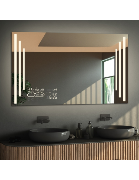 Łazienkowe lustro prostokątne ze stacją pogody - ALIS LED PREMIUM