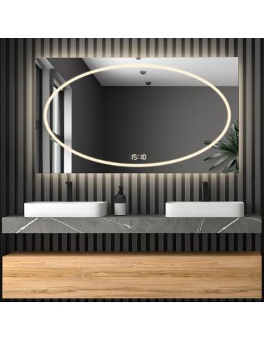 Łazienkowe lustro prostokątne z zegarem cyfrowym - MELISA LED PREMIUM