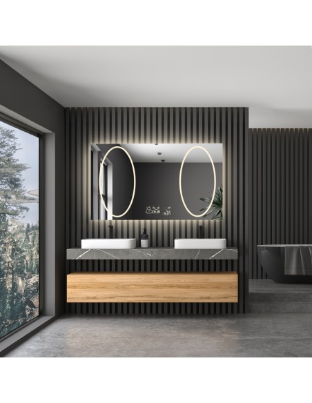 Łazienkowe lustro prostokątne ze stacją pogody - MELISA II LED PREMIUM