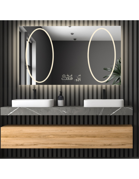 Łazienkowe lustro prostokątne ze stacją pogody - MELISA II LED PREMIUM