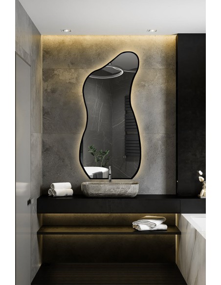 Lustro o organicznym kształcie w ramie z podświetleniem - ANGELIT W RAMIE LED