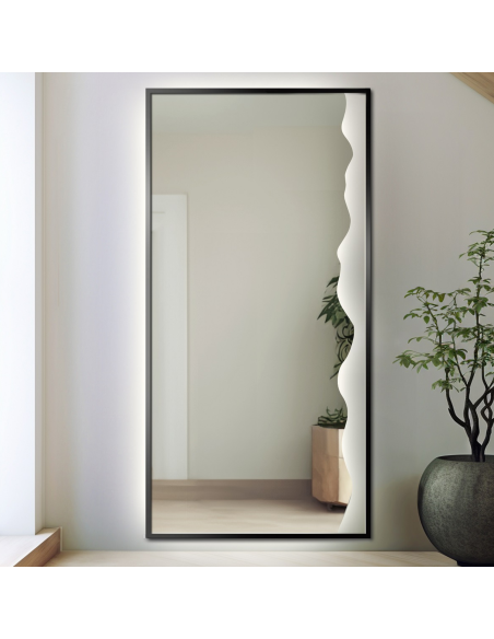 Lustro dekoracyjne w czarnej ramie MDF z podświetleniem - WIENA W RAMIE LED