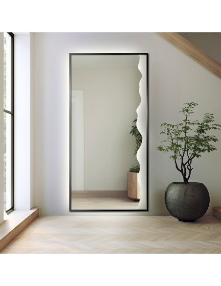 Lustro dekoracyjne w czarnej ramie MDF z podświetleniem - WIENA W RAMIE LED