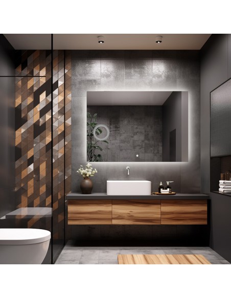 Łazienkowe lustro prostokątne z lusterkiem zoom i włącznikiem - AGIS LED PREMIUM