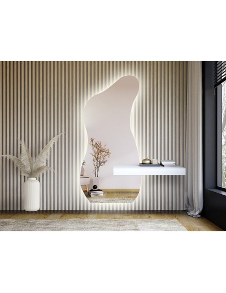 Lustro o nieregularnym kształcie z wycięciem na szafkę z podświetleniem - ANGELIT LED