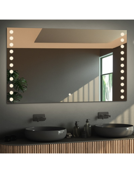 Łazienkowe lustro prostokątne z głośnikiem bluetooth i włącznikiem - OLIWIA LED PREMIUM