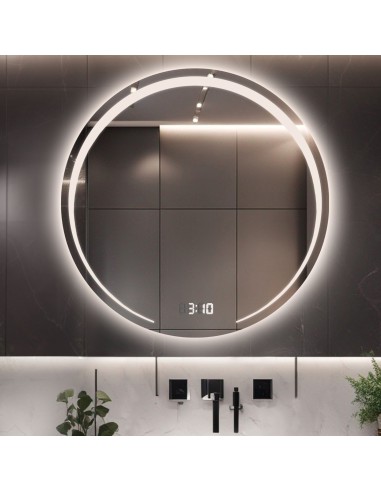 Łazienkowe lustro okrągłe z zegarem cyfrowym - NELA LED PREMIUM