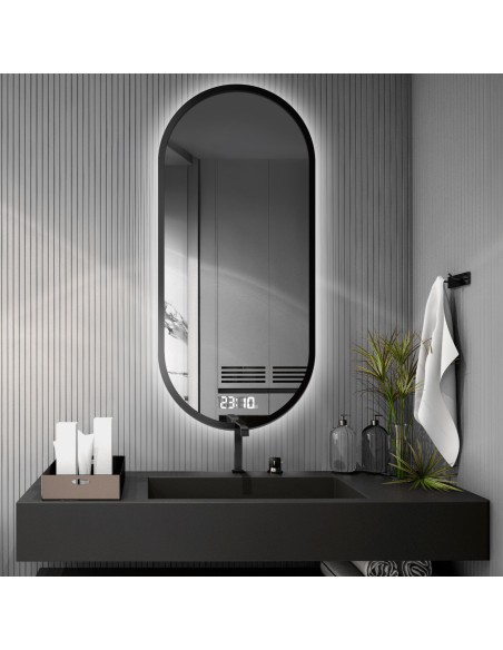 Lustro owalne w ramie z zegarem cyfrowym- OSKAR LED PREMIUM