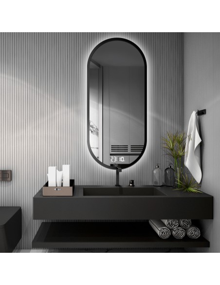 Lustro owalne w ramie z zegarem cyfrowym- OSKAR LED PREMIUM