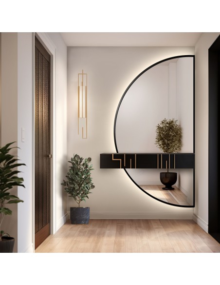 Lustro półokrągłe w dwóch częściach w ramie z podświetleniem - DOPPIO W RAMIE LED