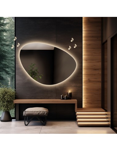 Lustro łazienkowe o nieregularnym kształcie z głośnikiem bluetooth - OBSYDIAN LED PREMIUM
