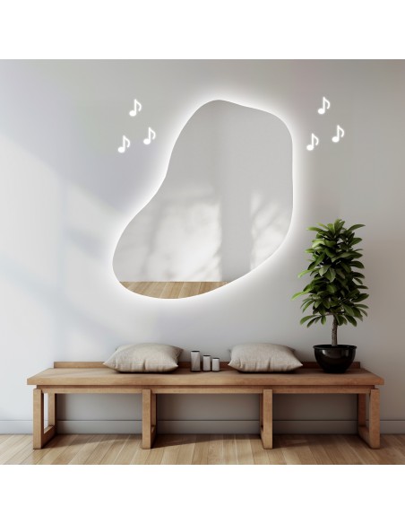 Lustro łazienkowe o nieregularnym kształcie z głośnikiem bluetooth - KWARC LED PREMIUM