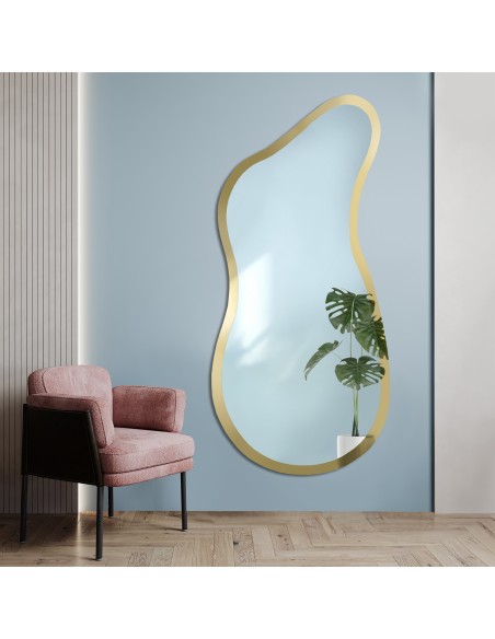 Nieregularne lustro w ramie złoty połysk – ANGELIT II SHINE