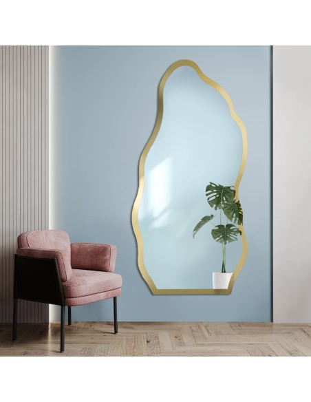 Nieregularne lustro w ramie złoty połysk - AURO II SHINE
