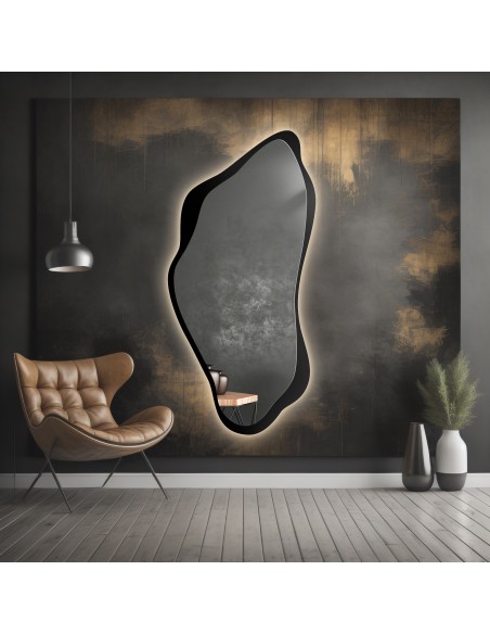 Lustro o nieregularnym kształcie w ramie mdf z podświetleniem - PIENA W RAMIE LED