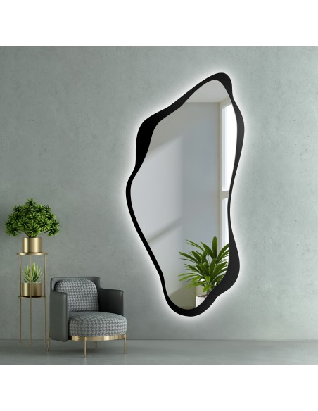 Lustro o nieregularnym kształcie w ramie mdf z podświetleniem - PIENA W RAMIE LED