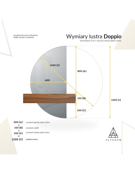 Lustro półokrągłe w dwóch częściach w ramie z podświetleniem - DOPPIO W RAMIE LED