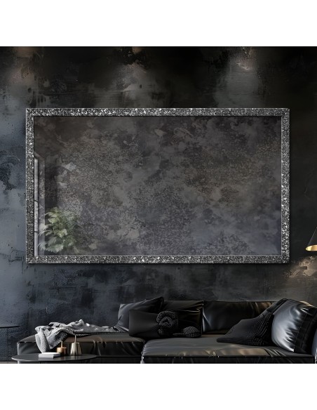 Luksusowe lustro ścienne w grafitowej ramie z postarzaną taflą - JAN SILVER