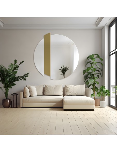 Okrągłe lustro dekoracyjne ze złotym paskiem - BONA
