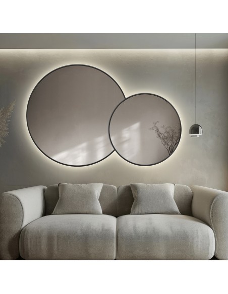 Zestaw okrągłe lustro w lustrze w ramie mdf slim z podświetleniem - DOTTI LED