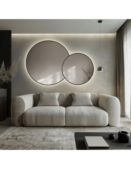Zestaw okrągłe lustro w lustrze w ramie mdf slim z podświetleniem - DOTTI LED