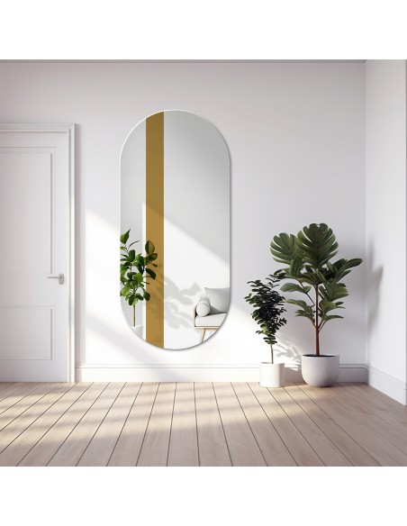 Lustro owalne z dekoracyjnym paskiem w złotym połysku - EMMA