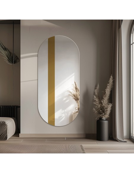 Lustro owalne z dekoracyjnym paskiem w złotym połysku - EMMA