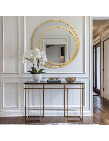 Okrągłe lustro w lustrze w podwójnej ramie mdf - JASMIN