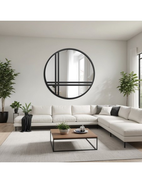 Lustro okrągłe ze szprosami w czarnej matowej ramie mdf - OKTAN II - kolor ramy do wyboru