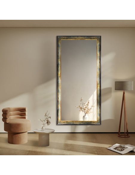 Lustro w zielono złotej drewnianej ramie - 5401001