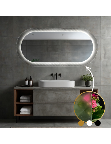 Owalne lustro na szkle ornamentowym master soft z podświetleniem - LUXORA VESPER LED