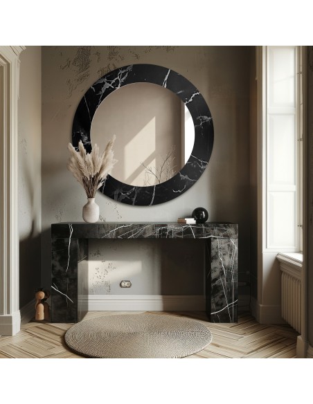 Okrągłe lustro na czarno srebrnym marmurze - MARBLE MURASO