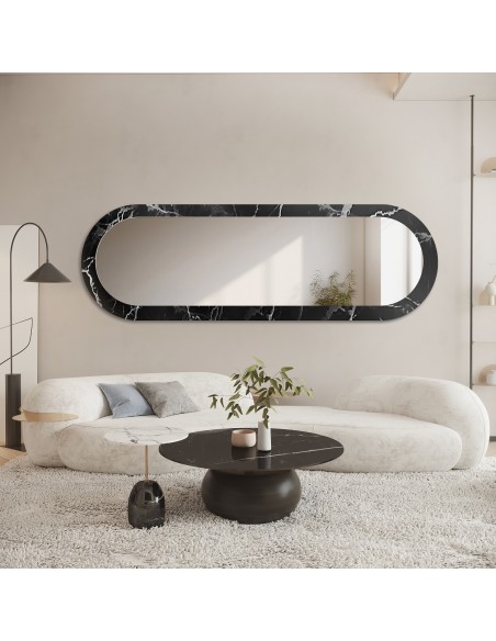Owalne lustro na czarno srebrnym marmurze - MARBLE OVALIS