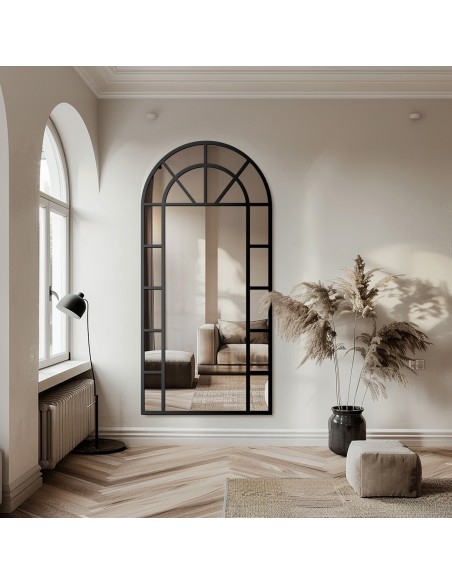 Lustro półowalne ze szprosami w ramie loftowej mdf - OKNO II - kolor ramy do wyboru