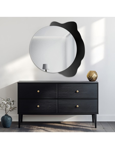 Dekoracyjne lustro okrągłe na czarnej plamie - PLAMKO