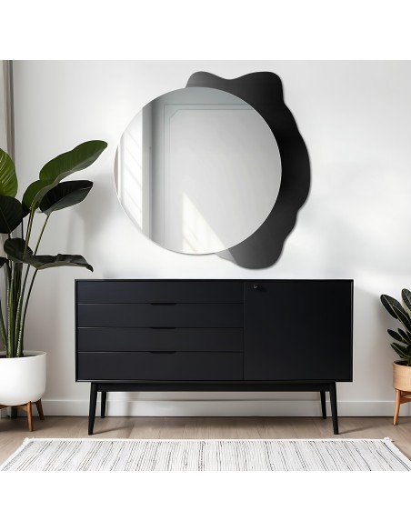 Dekoracyjne lustro okrągłe na czarnej plamie - PLAMKO