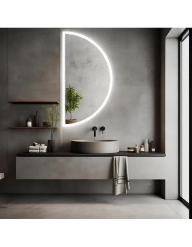 Lustro półokrągłe HELENA piaskowane z podświetleniem LED II- HELENA LED II 100x50 prosta prawa- PROMOCJA W- 67