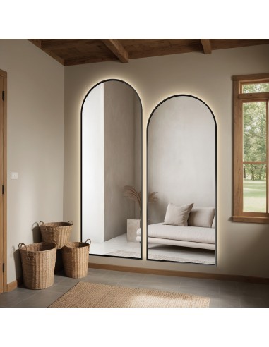 Zestaw dwóch luster półowalnych w ramie czarnej MDF SLIM z podświetleniem - ZESTAW DOMI II W RAMIE LED