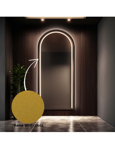Lustro półowalne PLATO w złotej ramie z podświetleniem LED - PLATO LED W RAMIE 63x123 - PROMOCJA W- 92