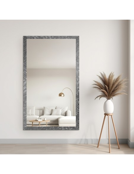 Lustro glamour w bogatej srebrnej ramie w wysokim połysku - 8002003