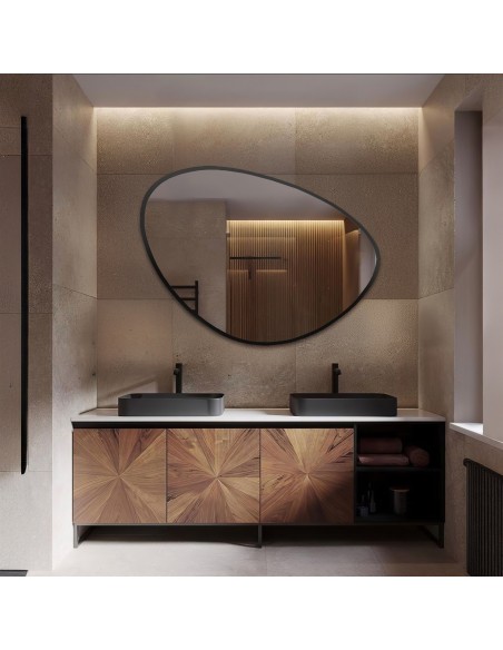 Lustro o nieregularnym kształcie w ramie- OBSYDIAN W RAMIE