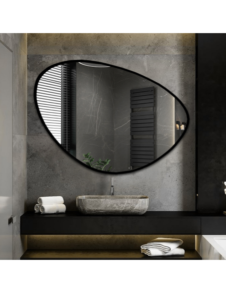 Lustro o nieregularnym kształcie w ramie- OBSYDIAN W RAMIE