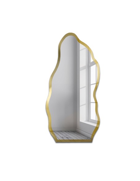 Nieregularne lustro w ramie złoty połysk - AURO II SHINE